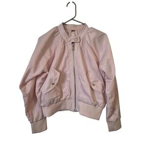Free People XS Ballet Baby Pink Bomber Jacket Raglan Sleeves Satin Greece